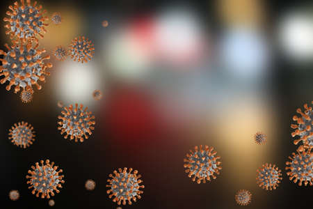Image of flu COVID-19 virus cell. Coronavirus Covid 19 outbreak influenza background. Pandemic medical health risk. 3D illustration concept.の写真素材