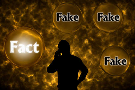 Abstract background with FACT and FAKE concept. decision making, business man choosing alternative strategy direction. 3d illustration.の写真素材