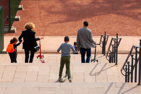 Georgia, Tbilisi - October 11, 2020: The family goes for a walk in the city parkのeditorial素材