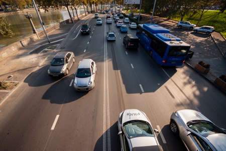 Georgia, Tbilisi - October 29, 2020: Traffic on city street.のeditorial素材