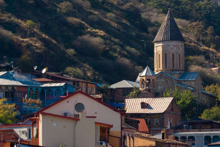 Georgia, Tbilisi - October 23, 2020: Evening View Of Tbilisi At Colorful Sunset, Georgia. Beautiful Old town at sunset.のeditorial素材