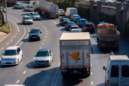 Georgia, Tbilisi - October 23, 2020: Traffic on city street.のeditorial素材