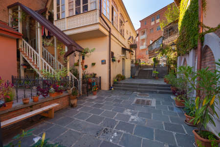 Georgia, Tbilisi - October 23, 2020: View of traditional narrow street of Old Tbilisi.のeditorial素材