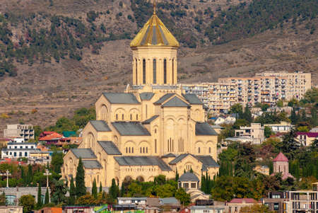 Georgia, Tbilisi - October 23, 2020: View of Holy Trinity, Sameba church in Tbilisi.のeditorial素材