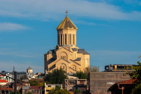 Georgia, Tbilisi - October 23, 2020: View of Holy Trinity, Sameba church in Tbilisi.のeditorial素材