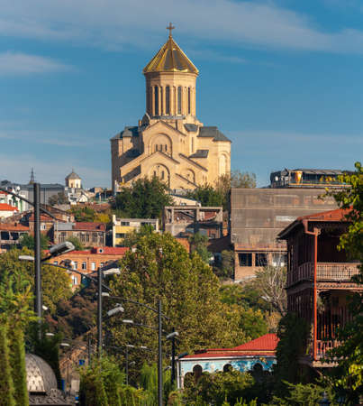 Georgia, Tbilisi - October 23, 2020: View of Holy Trinity, Sameba church in Tbilisi.