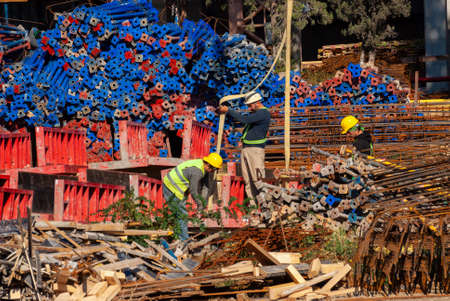 Georgia, Tbilisi - October 24, 2020: The process of building a house. Construction builders. Worker...