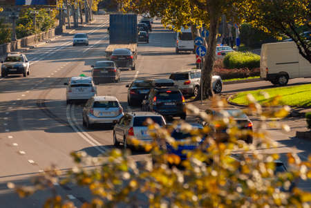 Georgia, Tbilisi - October 24, 2020: Traffic on city street.のeditorial素材