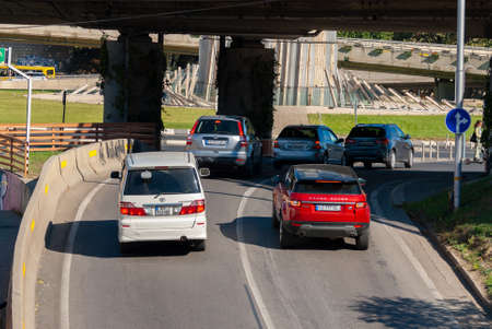 Georgia, Tbilisi - October 25, 2020: Traffic on city street.のeditorial素材