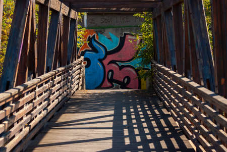 Georgia, Tbilisi - October 25, 2020: Bridge in Tbilisi. Excerpt from the trip.のeditorial素材