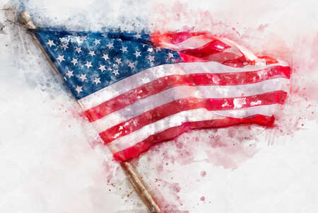 Watercolor sketch or illustration of American flag for Memorial Day, 4th of July, Independence Day.の写真素材