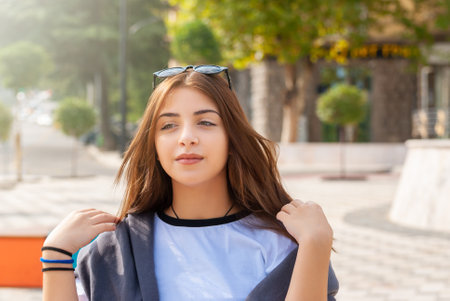 Beautiful teenage girl in Tbilisi. Capital of Georgia.の写真素材