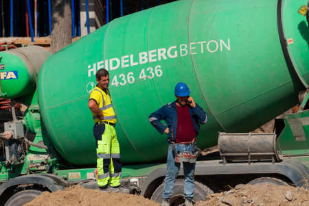Georgia, Tbilisi - October 10, 2020: The process of building a house. Construction builders. Worker...