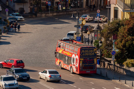 Georgia, Tbilisi - November 22, 2020: Traffic on city street.のeditorial素材