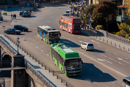 Georgia, Tbilisi - November 22, 2020: Traffic on city street.のeditorial素材