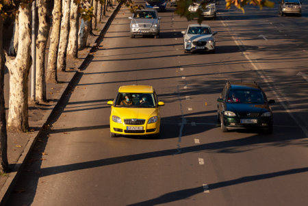 Georgia, Tbilisi - November 28, 2020: Traffic on city street.のeditorial素材