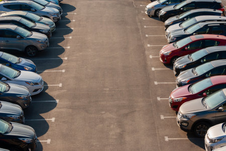 Georgia, Tbilisi - November 28, 2020: A row of cars on the street at the entrance to the park.のeditorial素材