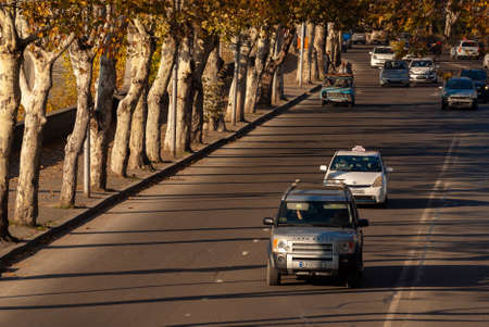 Georgia, Tbilisi - November 28, 2020: Traffic on city street.のeditorial素材