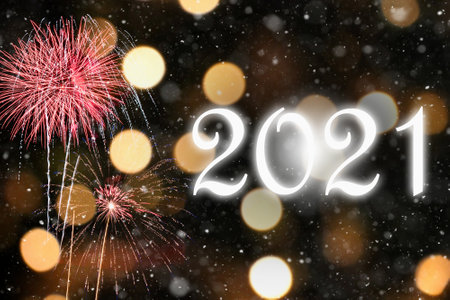 Abstract Defocused Celebration New Years 2021 - Fireworks In The Sky. 3d illustration.