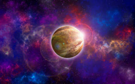 Unknown planet from outer space. Space nebula. Cosmic cluster of stars. Outer space background. 3D...
