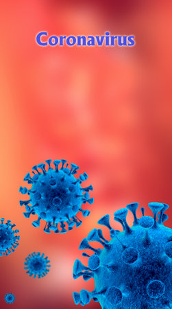 Image of flu COVID-19 virus cell. Coronavirus Covid 19 outbreak influenza background. Pandemic medical health risk. 3D illustration concept.の写真素材