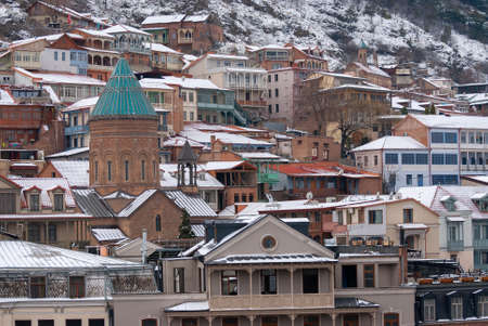 Georgia, Tbilisi - February 25, 2021: Evening View Of old Tbilisi At Colorful Sunset, Georgia. Beautiful Old town.のeditorial素材