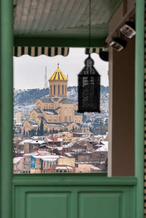 Georgia, Tbilisi - February 25, 2021: View of Holy Trinity, Sameba church in Tbilisi.