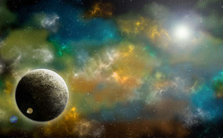 Unknown planet from outer space. Space nebula. Cosmic cluster of stars. Outer space background. 3D...