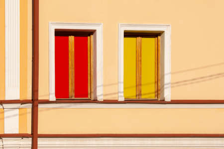 Colorful windows in traditional narrow street of Old Tbilisi.の写真素材