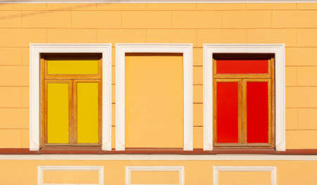 Colorful windows in traditional narrow street of Old Tbilisi.の写真素材