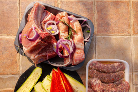 large pork steaks. fresh pieces of meat.の写真素材