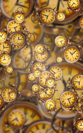 Large set of vintage clock faces. Texture of time, Elegant collection. 3d illustration.の写真素材