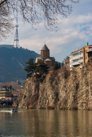 Georgia, Tbilisi - March 17, 2021: Evening View Of old Tbilisi At Colorful Sunset, Georgia....