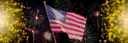 USA 4th of july independence day background of american flag with fireworks, Celebration Concept.の写真素材