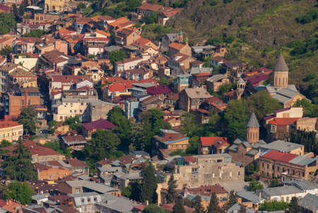 Georgia, Tbilisi - May 8, 2021: Panoramic view of Tbilisi. Capital of Georgia.