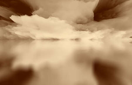 Magical world. Landscape of surreal clouds over lake and refllections. art, creativity and...