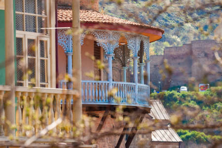 Georgia, Tbilisi - April 15, 2021: Houses with balconies in the historic district of Tbilisi....