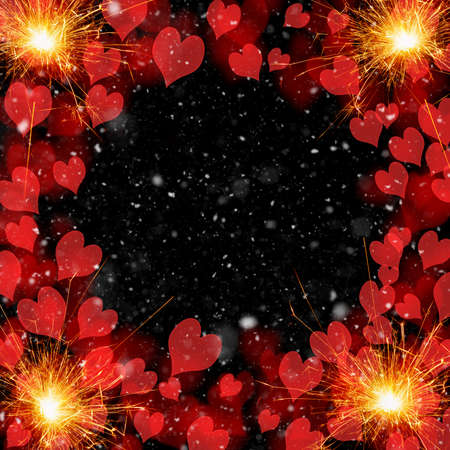 Burning sparklers on abstract snowy background. New Year celebration. 3d illustration.の写真素材