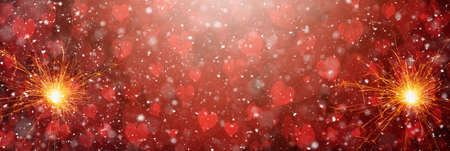 Burning sparklers on abstract snowy background. New Year celebration. 3d illustration.の写真素材