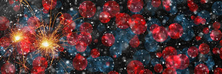 Burning sparklers on abstract snowy background. New Year celebration. 3d illustration.の写真素材