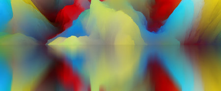 magical world. Abstract Landscape, surreal lake and reflections. art, creativity and imagination. 3d...