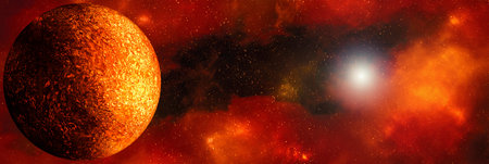 Unknown planet from outer space. Space nebula. Cosmic cluster of stars. Outer space background. 3D...