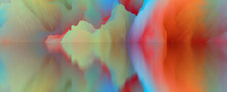 magical world. Abstract Landscape, surreal lake and reflections. art, creativity and imagination. 3d...