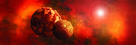 Unknown planet from outer space. Space nebula. Cosmic cluster of stars. Outer space background. 3D...