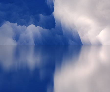 Magical world. Abstract Landscape, surreal lake and reflections. art, creativity and imagination. 3d illustration.の写真素材