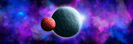 Unknown planet from outer space. Space nebula. Cosmic cluster of stars. Outer space background. 3D...