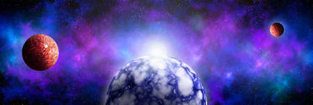 Unknown planet from outer space. Space nebula. Cosmic cluster of stars. Outer space background. 3D...