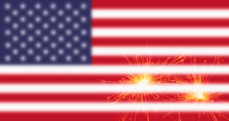 Vintage Celebration With Sparklers And Defocused American Flag - 4th Of July.