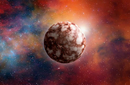 Unknown planet from outer space. Space nebula. Cosmic cluster of stars. Outer space background. 3D...