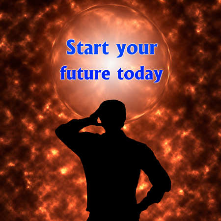 Abstract background with Start your future today concept. Thinking, Success and Creativity. 3d illustration.の写真素材